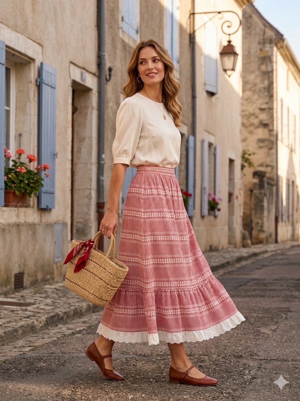 Polagram Pink Tiered Maxi Skirt with Lace Hem